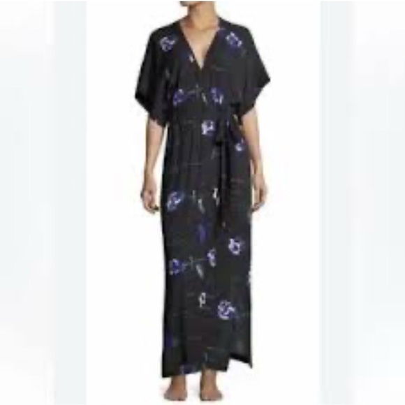 Fleur Du Mal Floral Silk Robe Kimono Medium Large Black - Picture 1 of 10